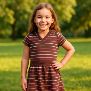 Girls OshKosh Striped Dress w/ Hood - Size 4T - Brown & Multi-Color